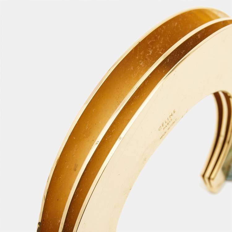 مملوكة مسبقًا Celine Gold Tone Oversize Open Cuff Bracelet