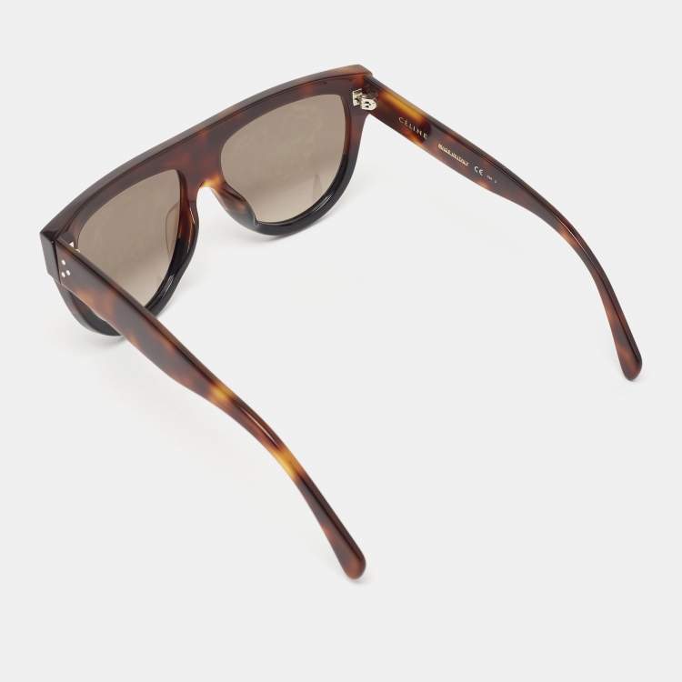 Pre Owned Celine Dark Brown Tortoise CL 41026/S Aviator Sunglasses