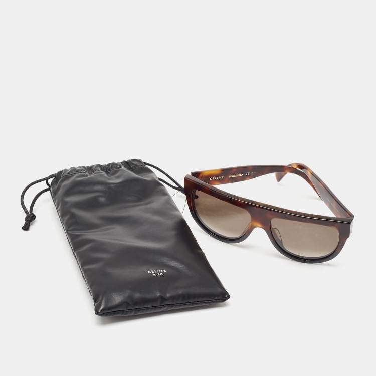 Pre Owned Celine Dark Brown Tortoise CL 41026/S Aviator Sunglasses