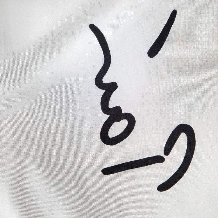 Pre Owned Celine Monochrome Zodiac Logo Print Silk Scarf