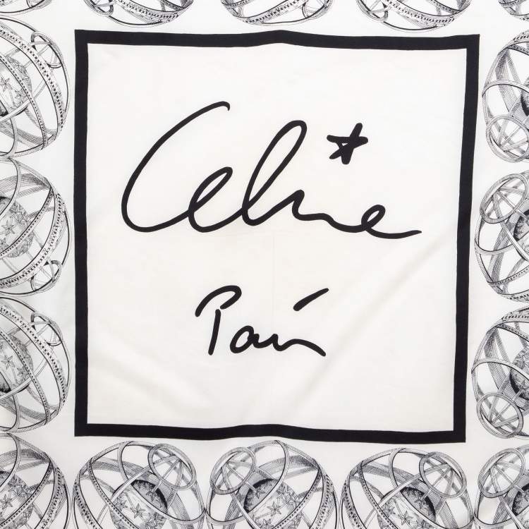 Pre Owned Celine Monochrome Zodiac Logo Print Silk Scarf
