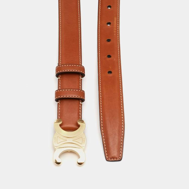 Pre Owned Celine Brown Leather Macadam Buckle Belt 80CM