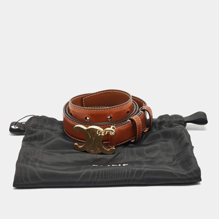 Pre Owned Celine Brown Leather Macadam Buckle Belt 80CM