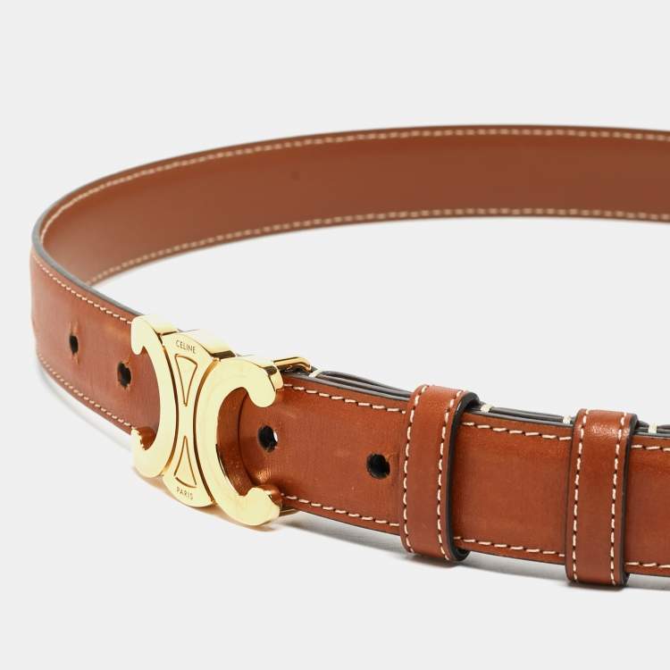 Pre Owned Celine Brown Leather Macadam Buckle Belt 80CM