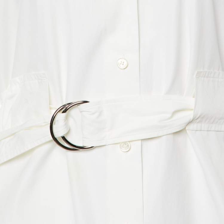 مملوكة مسبقًا Celine Off-White Cotton Belted Mini Shirt Dress M