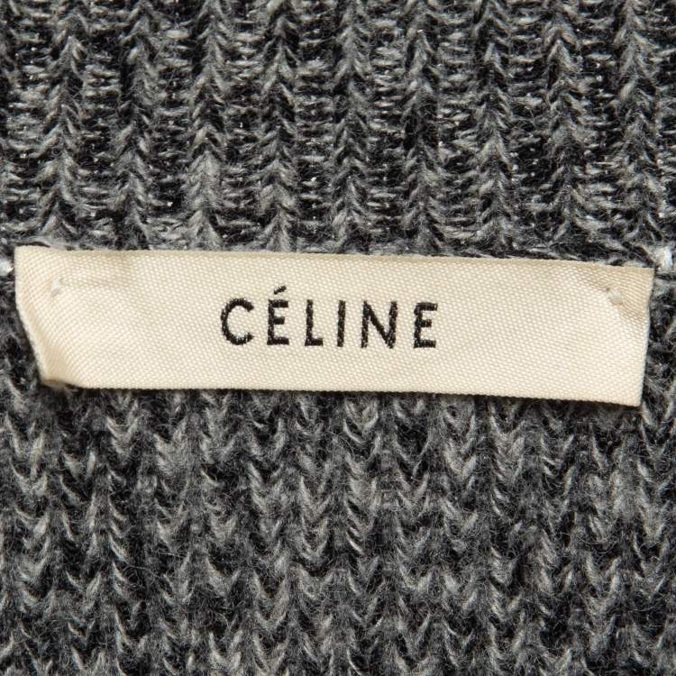 Pre Owned Celine Grey Rib Knit Crew Neck Sweater M