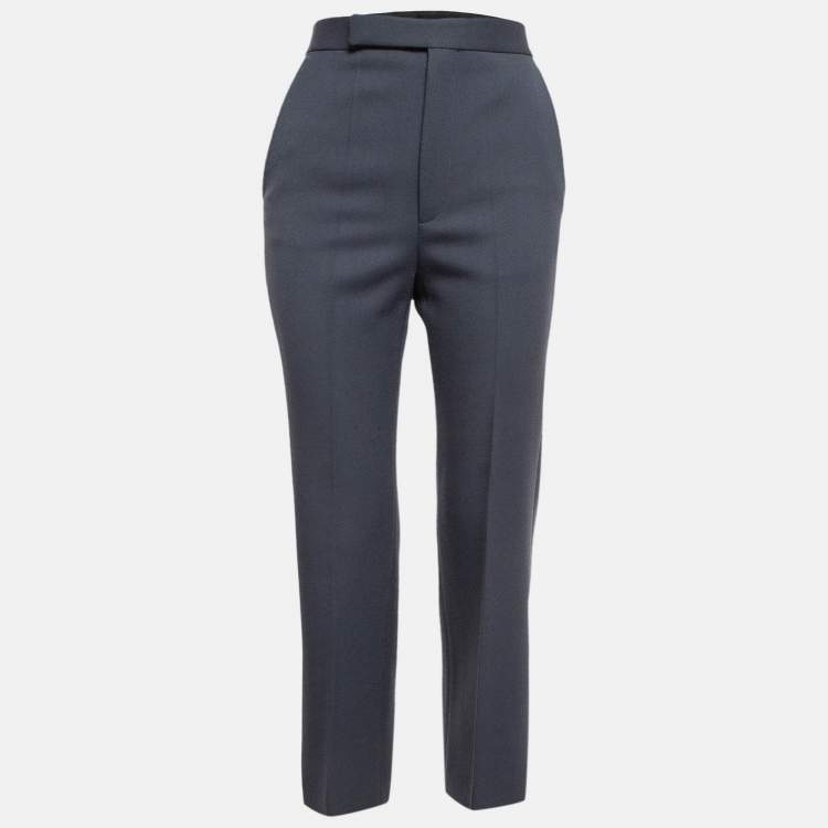Pre Owned Celine Navy Grey Wool Formal Trousers S