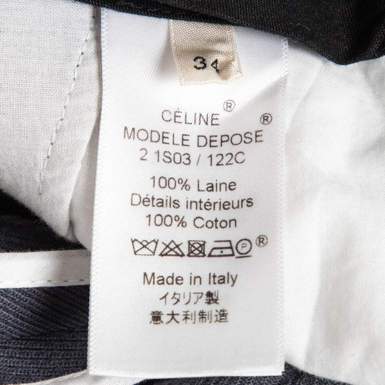 Pre Owned Celine Navy Grey Wool Formal Trousers S