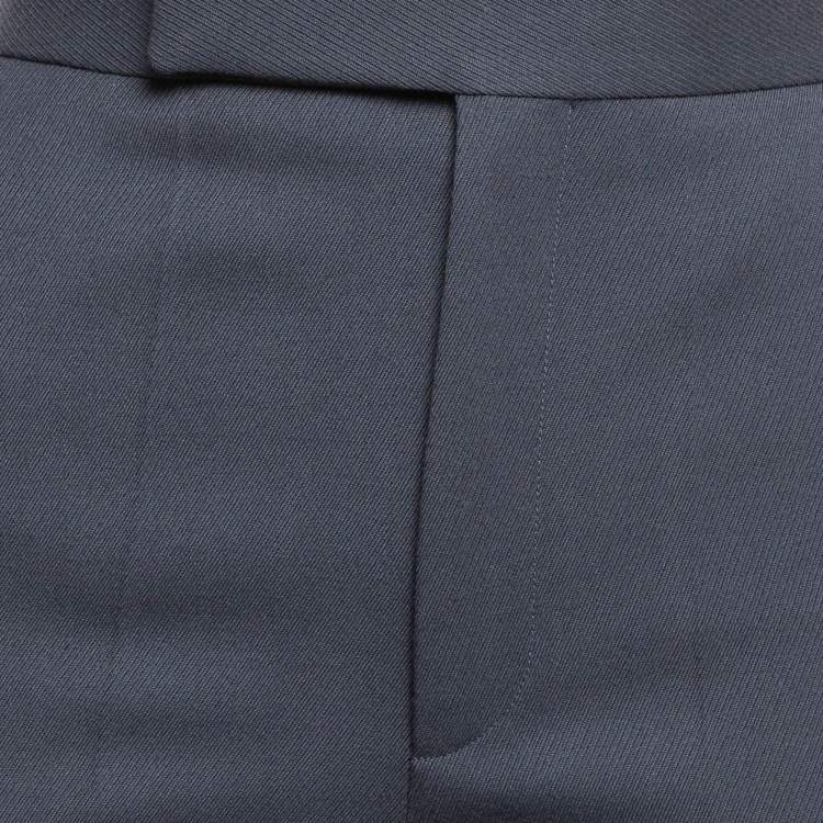 Pre Owned Celine Navy Grey Wool Formal Trousers S