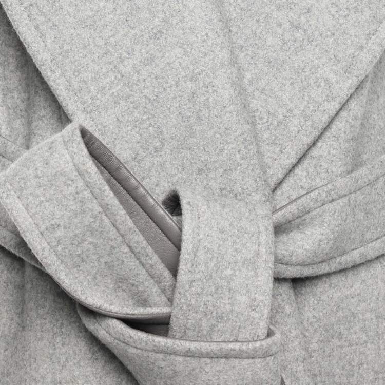 Pre Owned Celine Grey Wool and Leather Side Slit Detailed Belted Coat S
