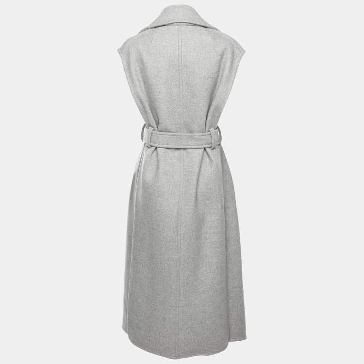Pre Owned Celine Grey Wool and Leather Side Slit Detailed Belted Coat S