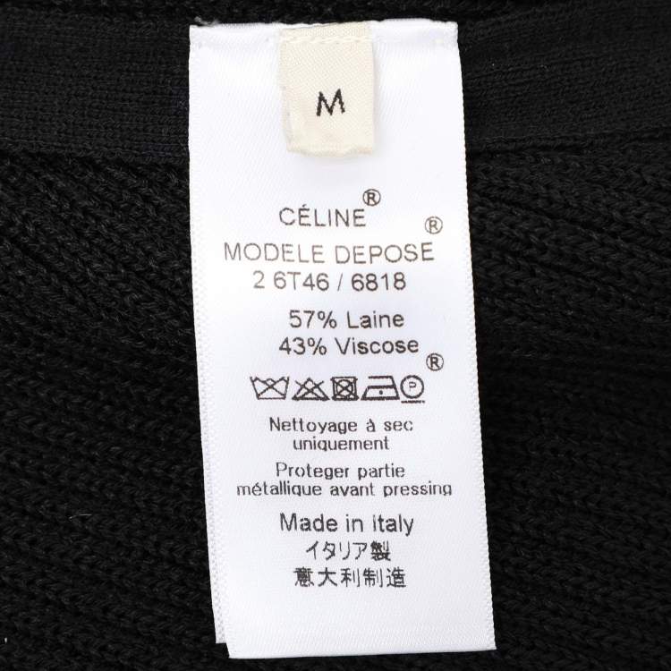 Pre Owned Celine Black Wool and Rib Knit Zip Detail Maxi Dress M