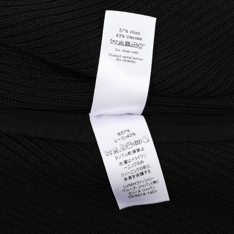 Pre Owned Celine Black Wool and Rib Knit Zip Detail Maxi Dress M