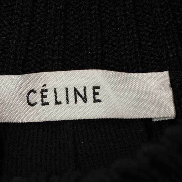 Pre Owned Celine Black Wool and Rib Knit Zip Detail Maxi Dress M