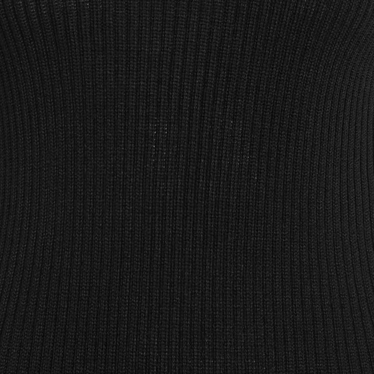 Pre Owned Celine Black Wool and Rib Knit Zip Detail Maxi Dress M