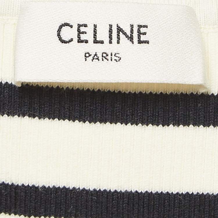 Pre Owned Celine White Striped Rib Knit Tank Crop Top XS