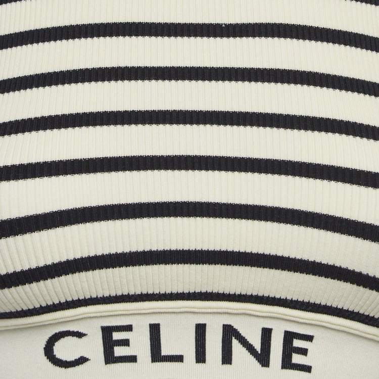 Pre Owned Celine White Striped Rib Knit Tank Crop Top XS