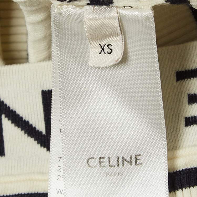 Pre Owned Celine White Striped Rib Knit Tank Crop Top XS