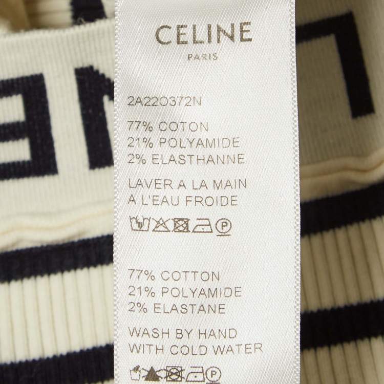 Pre Owned Celine White Striped Rib Knit Tank Crop Top XS