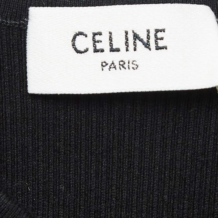 Pre Owned Celine Black Rib Knit Logo Tape Detail Crop Tank Top S