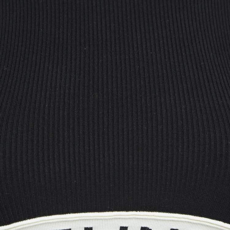 Pre Owned Celine Black Rib Knit Logo Tape Detail Crop Tank Top S