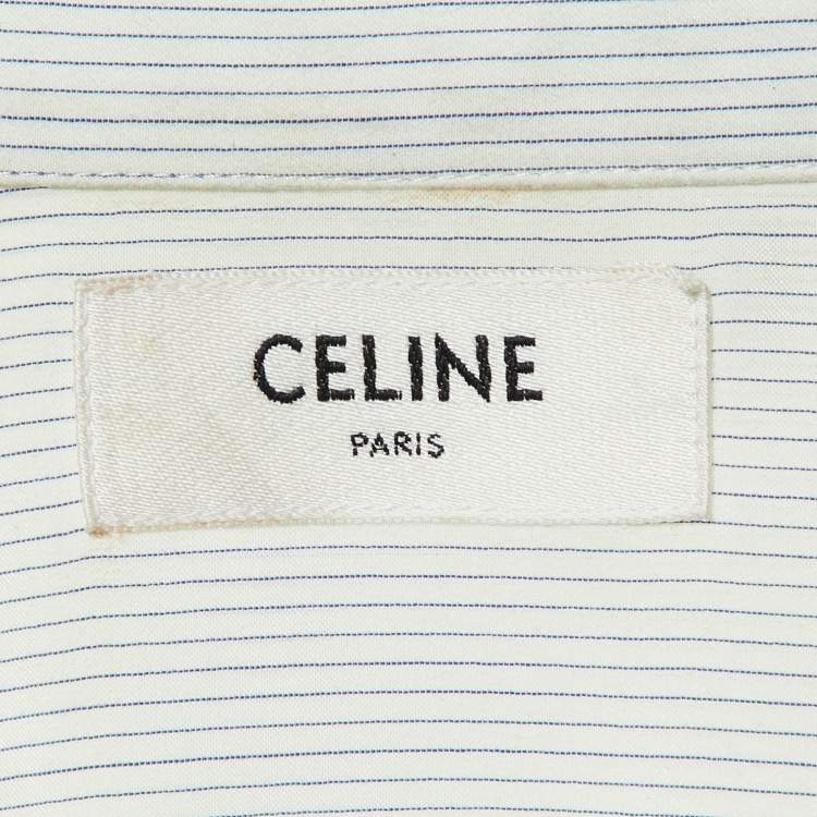 Pre Owned Celine White/Blue Striped Silk Boyfriend Shirt L
