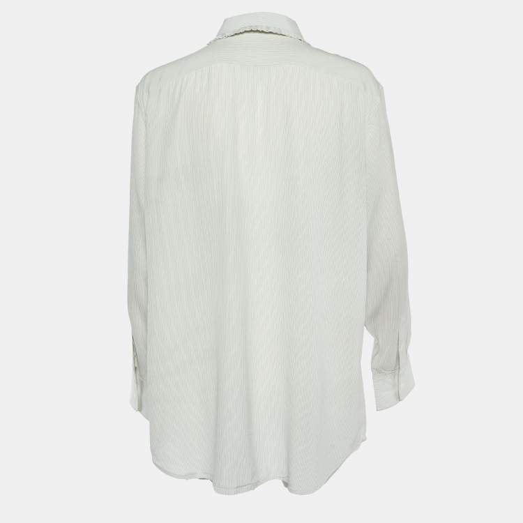 Pre Owned Celine White/Blue Striped Silk Boyfriend Shirt L