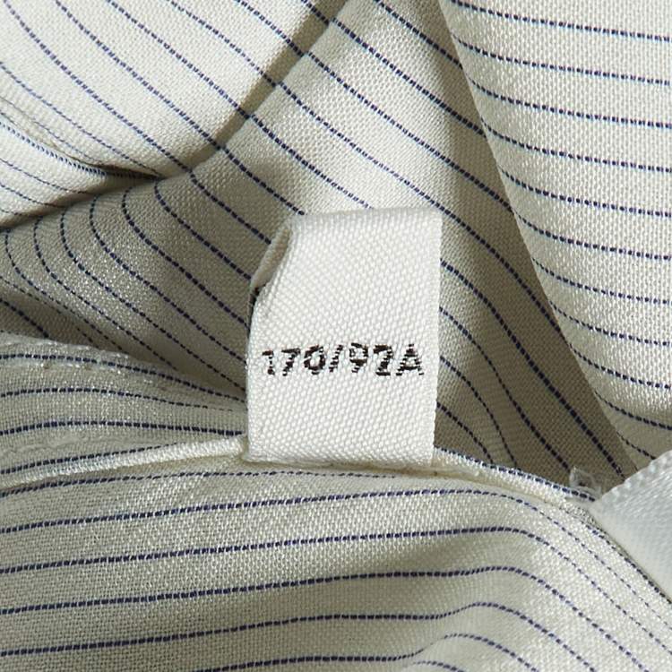 Pre Owned Celine White/Blue Striped Silk Boyfriend Shirt L