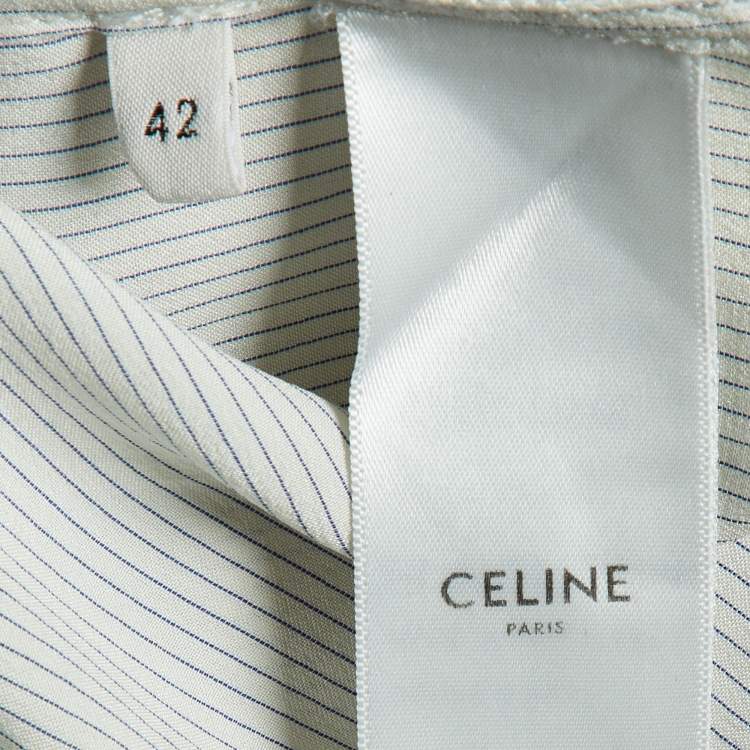 Pre Owned Celine White/Blue Striped Silk Boyfriend Shirt L