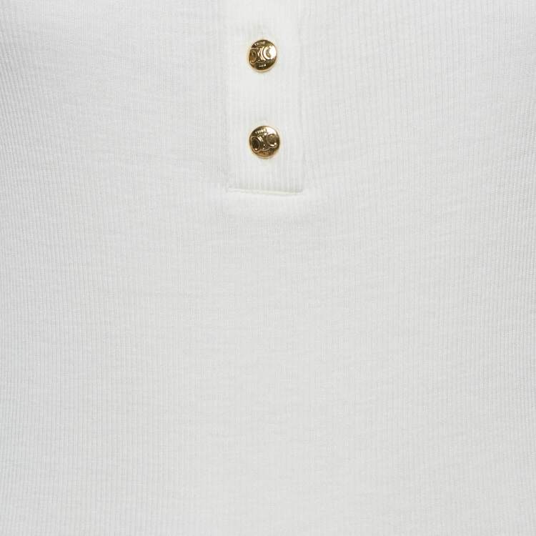 Pre Owned Celine White Rib Knit Button Detail Tank Top S