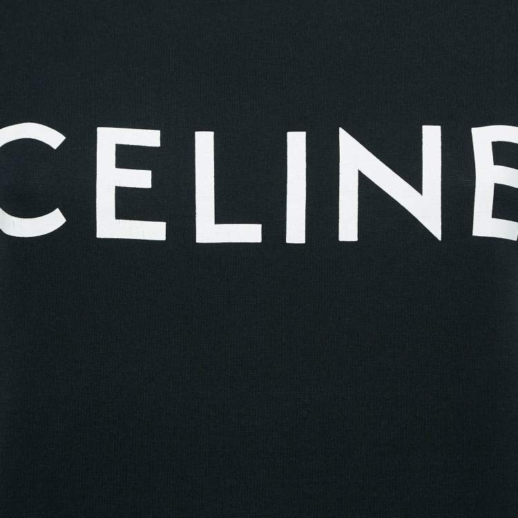 Pre Owned Celine Black Logo Print Cotton Crew Neck T-Shirt S