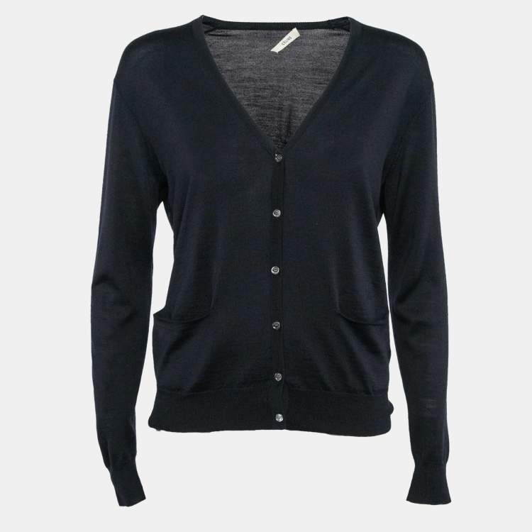 Pre Owned Celine Navy Blue Wool Blend Button Front Cardigan XS