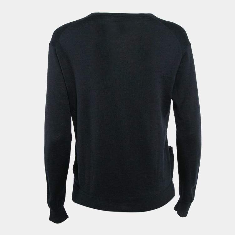Pre Owned Celine Navy Blue Wool Blend Button Front Cardigan XS