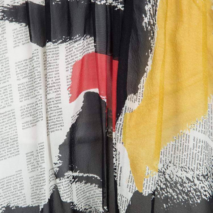 Pre Owned Celine SS'14 Multicolor Printed Mulberry Silk Contrast Bottom Asymmetric Skirt M