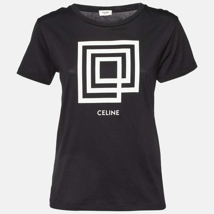 Pre Owned Celine Black Show Invitation 'Labyrinth' Print Cotton T-Shirt S 