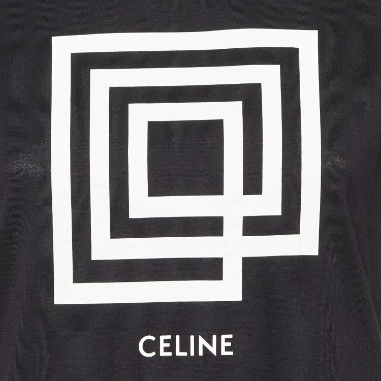 Pre Owned Celine Black Show Invitation 'Labyrinth' Print Cotton T-Shirt S 