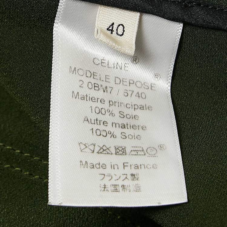 Pre Owned Celine Green Silk Zip Detail High Neck Top M