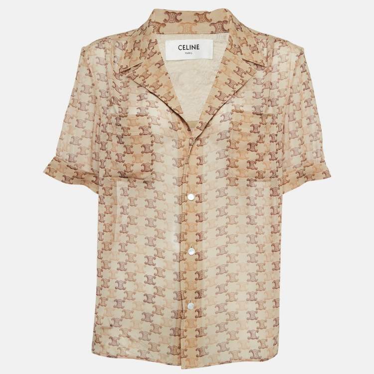 Pre Owned Celine Brown Monogram Print Silk Shirt M