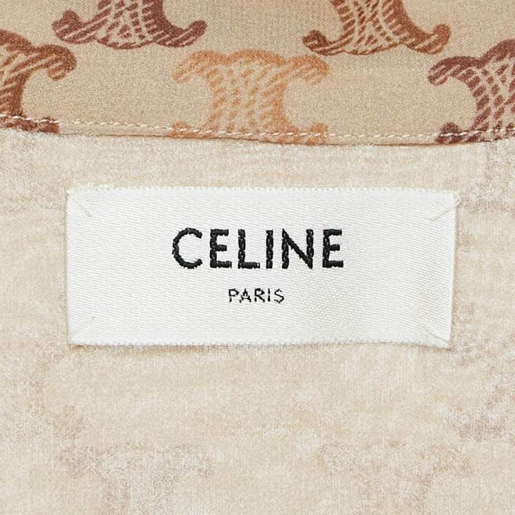 Pre Owned Celine Brown Monogram Print Silk Shirt M