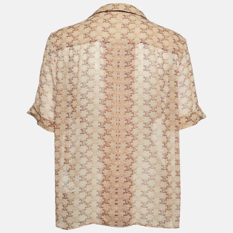 Pre Owned Celine Brown Monogram Print Silk Shirt M