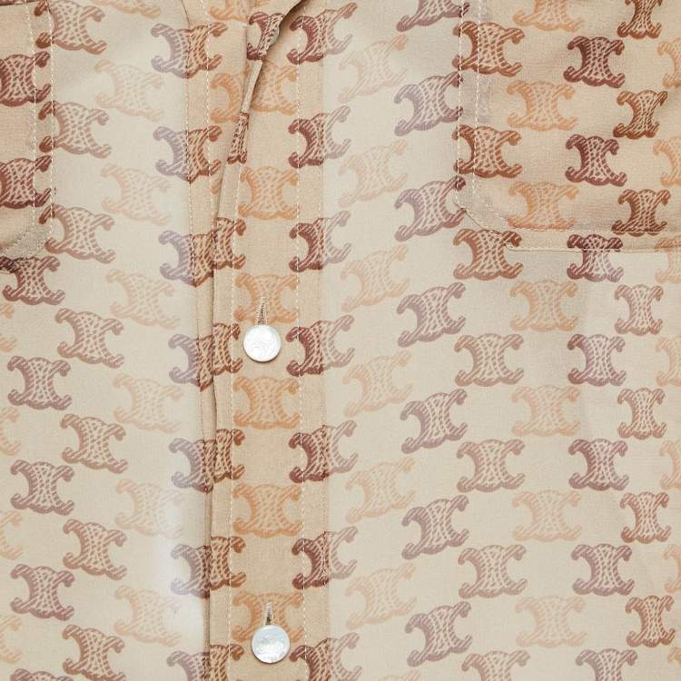 Pre Owned Celine Brown Monogram Print Silk Shirt M
