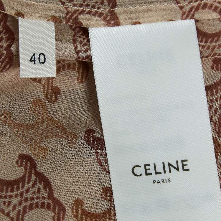 Pre Owned Celine Brown Monogram Print Silk Shirt M