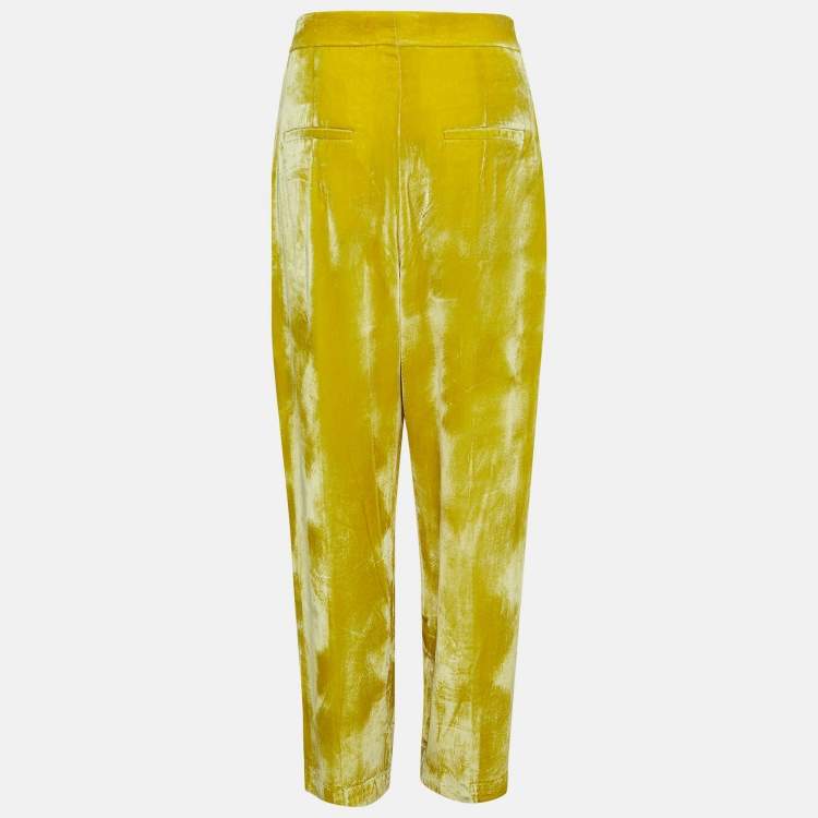 Pre Owned Celine Yellow  Velvet Wide-leg Pants M