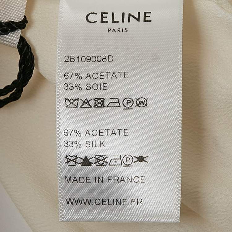 Pre Owned Celine Off-White Silk Blend Ruffled Blouse M