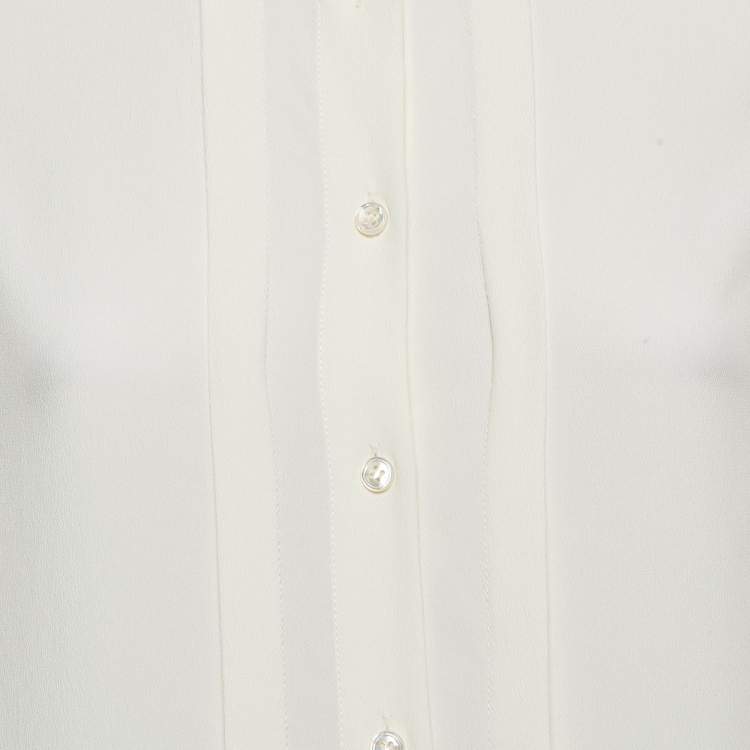 Pre Owned Celine Off-White Silk Blend Ruffled Blouse M