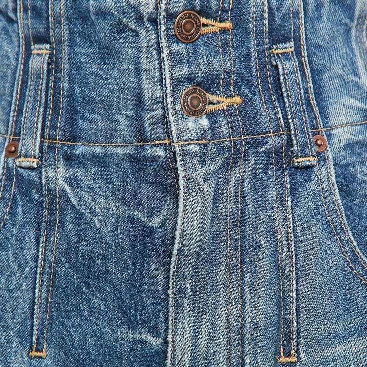Pre Owned Celine Blue Washed Denim High Waist Wide Leg  Jeans S Waist 26"