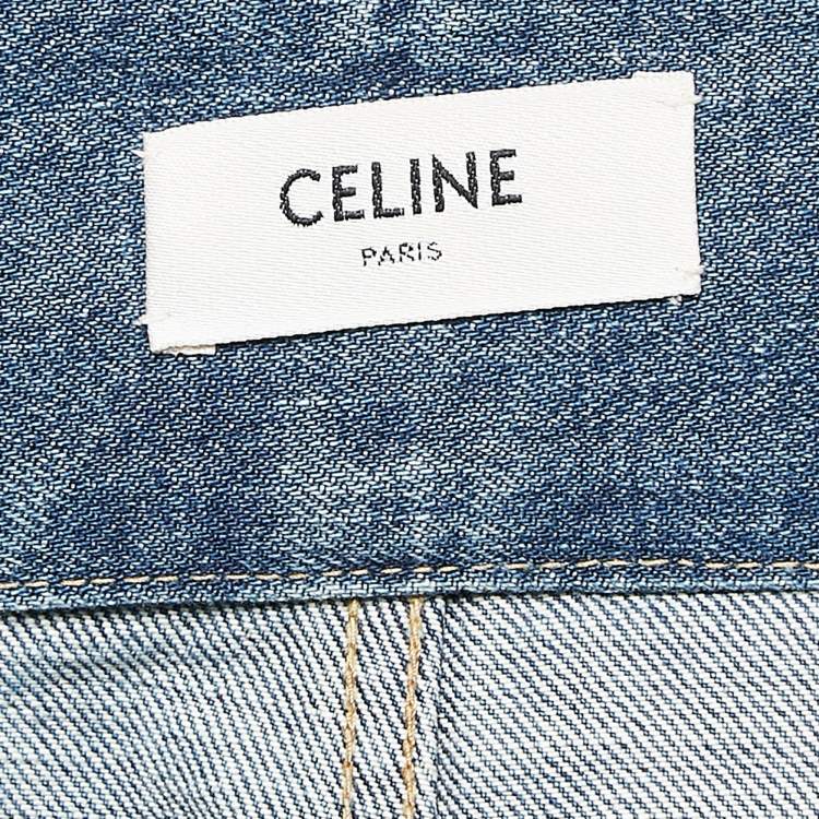 Pre Owned Celine Blue Washed Denim High Waist Wide Leg  Jeans S Waist 26"