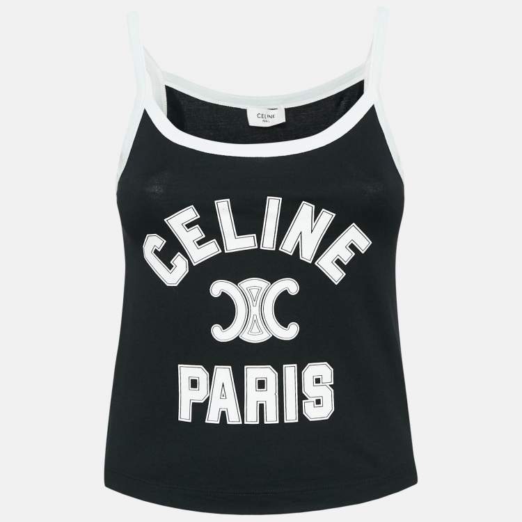 Pre Owned Celine Black Logo Print Cotton Knit Camisole XS
