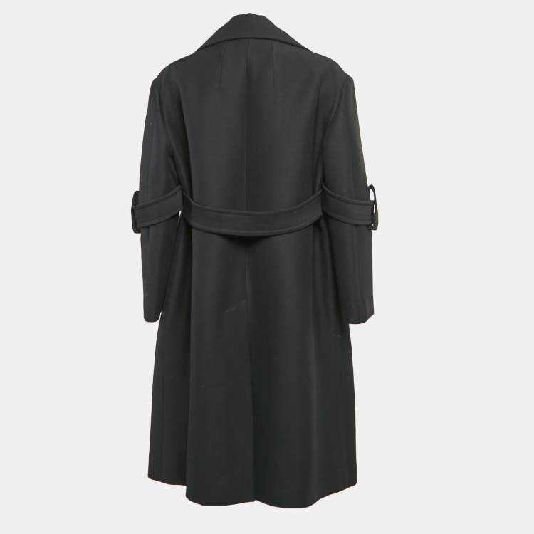 Pre Owned Celine Black Wool Patchwork Detail Open Coat M