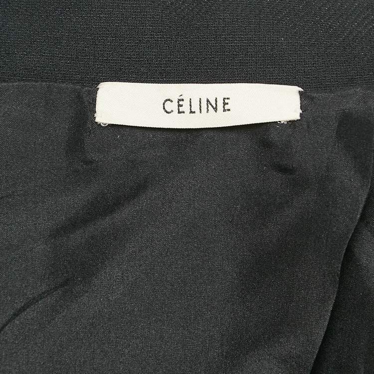 Pre Owned Celine Black Wool Patchwork Detail Open Coat M